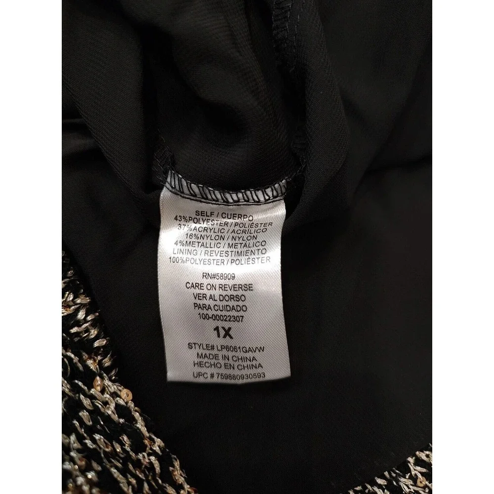 Gibson Latimer Glitter Party Blouse Black Gold Sz 1X Lined Layered Party Casual